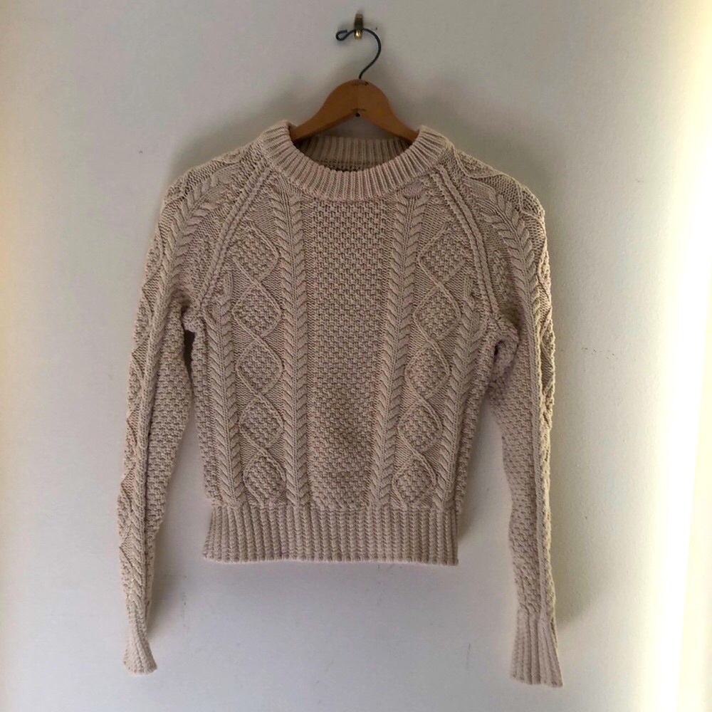 L.L. Bean 100% cotton white cable knit sweater